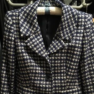 Navy blue & cream tweed blazer by Lafayette 148